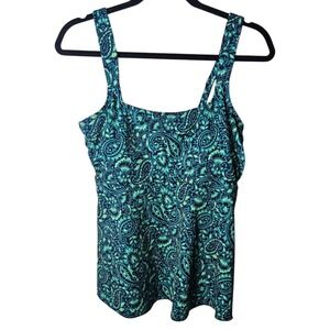 Lands' End Blue and Green Paisley Tankini Top Sz M NWT